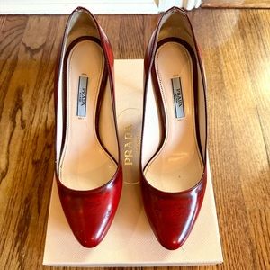 Prada Red Patent Leather Platform Pumps